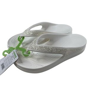 NWT Crocs Sloane Embellished Wedge Flip Flops White